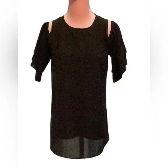 MICHAEL KORS TOP BLOUSE COLD SHOULDER RUFFLE SLEEVES MEDIUM - Picture 3 of 7